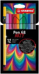 STABILO Pen 68 ARTY Fibre Tip Pen- Wallet of 12 - Assorted Colours